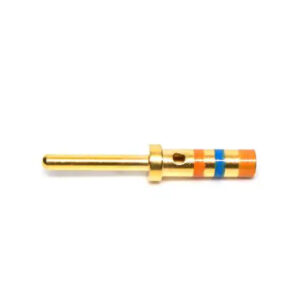 M39029/58-363 Size 20G machined crimp pin contact with gold-plated copper alloy construction, designed for 20–24 AWG wires and compliant with MIL-DTL-39029 standards.